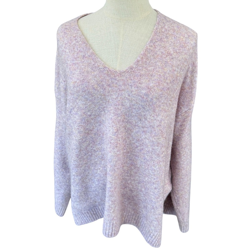 HM Womens V-Neck Sweater Large Purple Marled Knit‎ Oversized